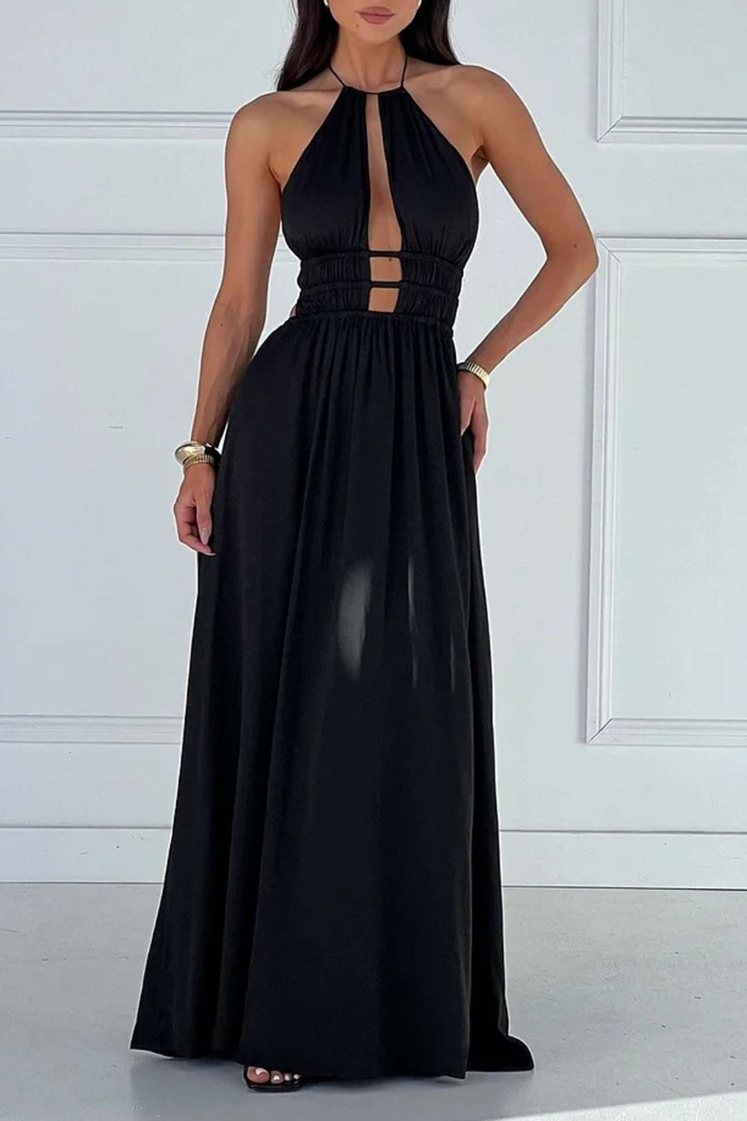 Halter Nek Open Rug Mouwloze Maxi Jurk