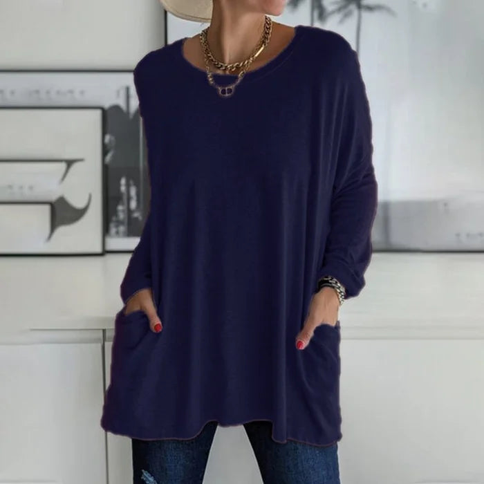 Women's Tunic Top – Loose Fit – Soft Knit Fabric – Long Sleeve – With Pockets
