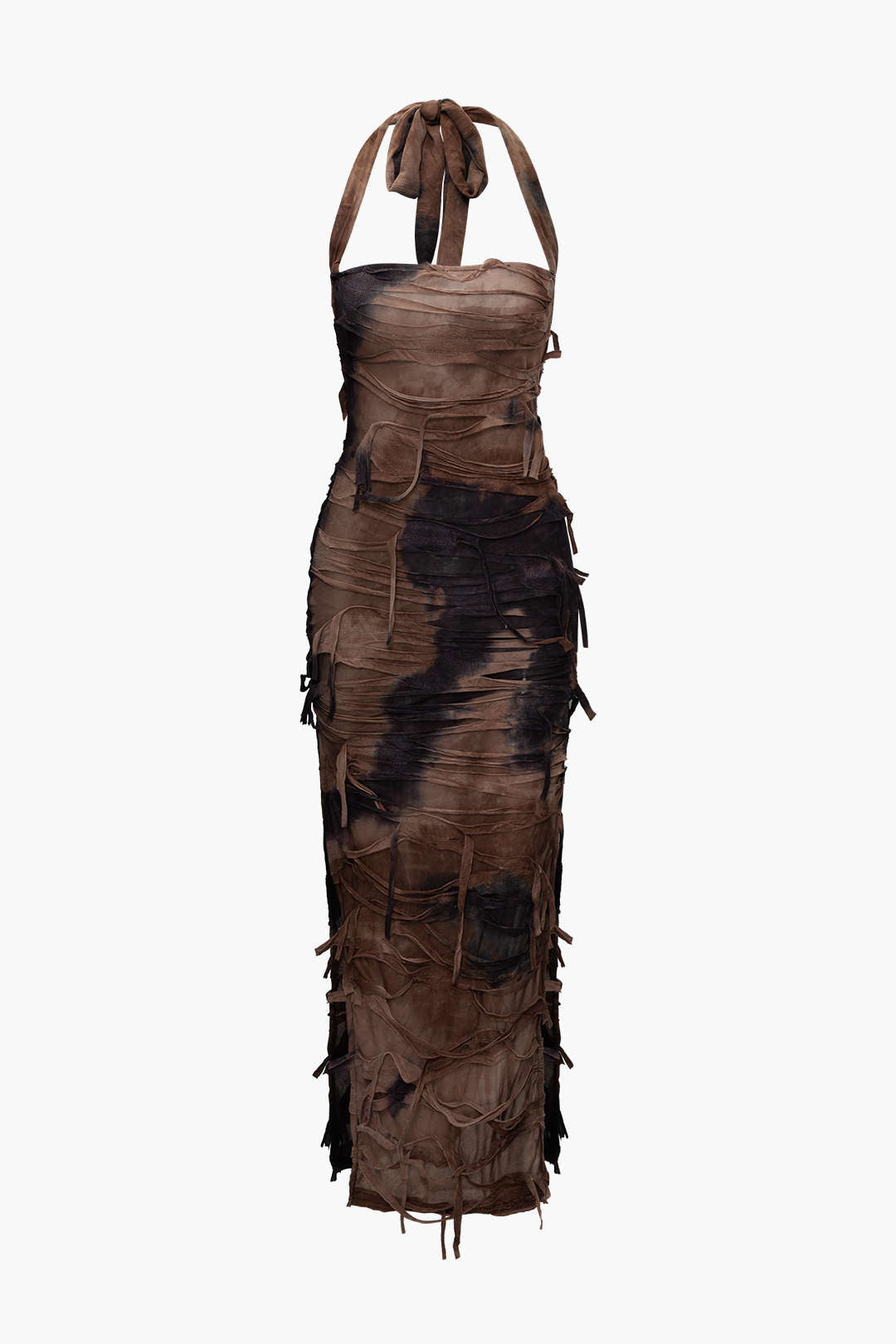 Tie-dye Halterjurk met Mesh en Split