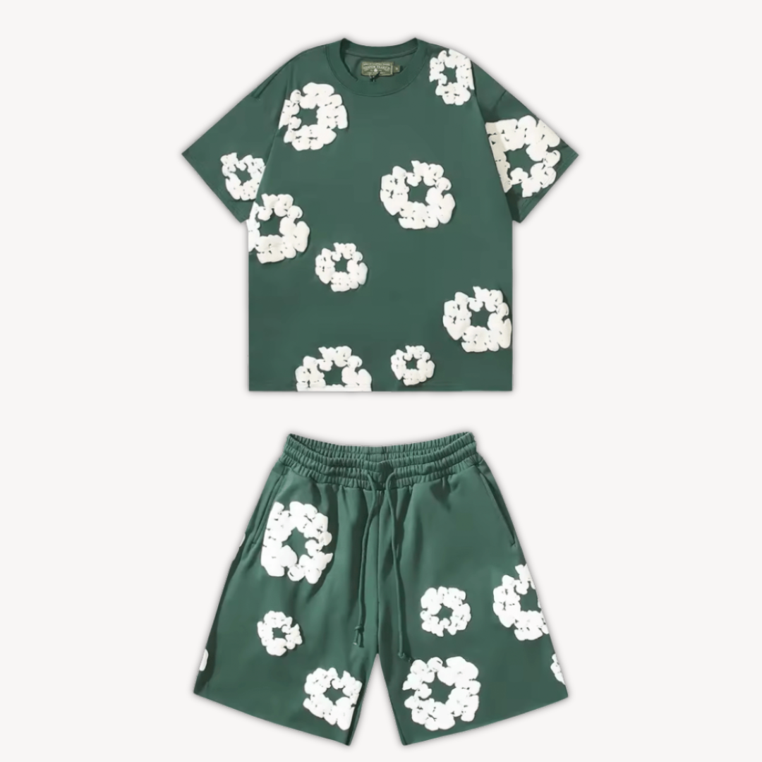 Katoenen Wreath T-Shirt en Shorts Set voor Heren en Dames