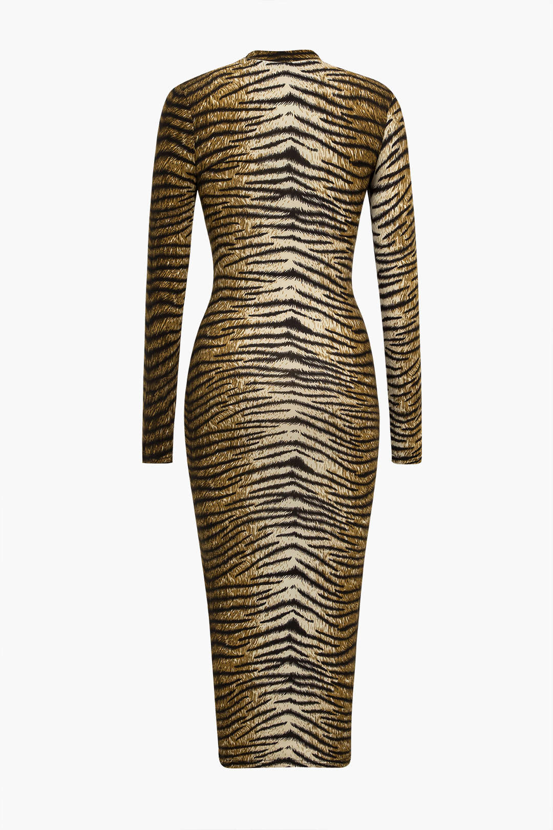 Leopard Print Lange Mouw Midi Jurk