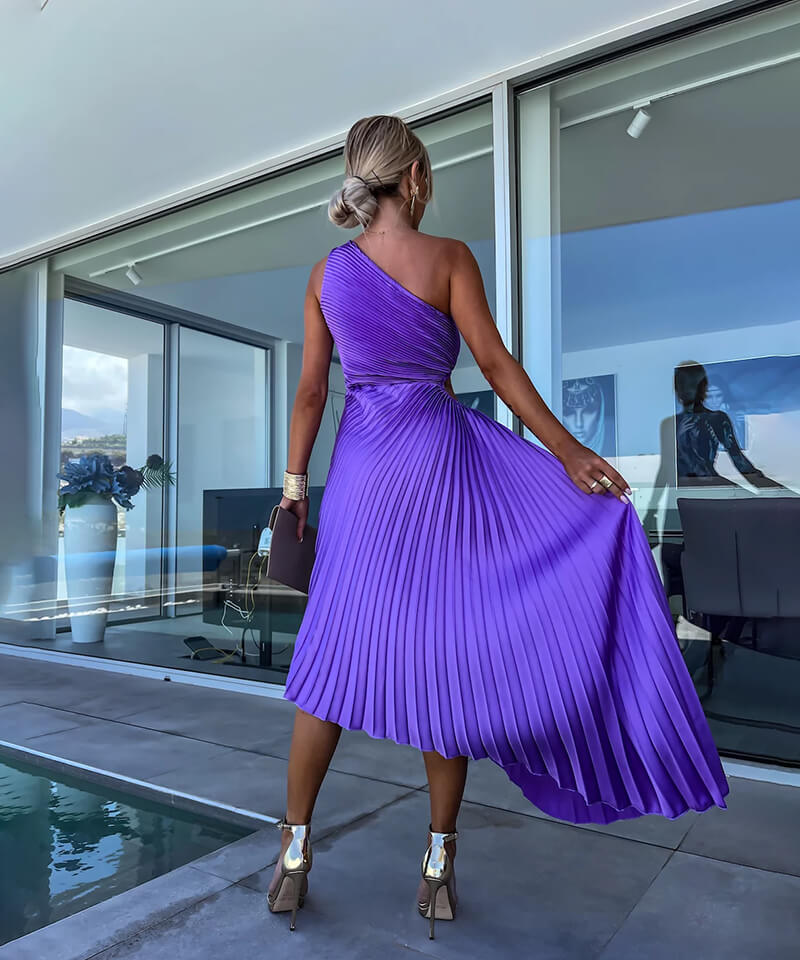 Stijlvolle Dames One Shoulder Midi Jurk