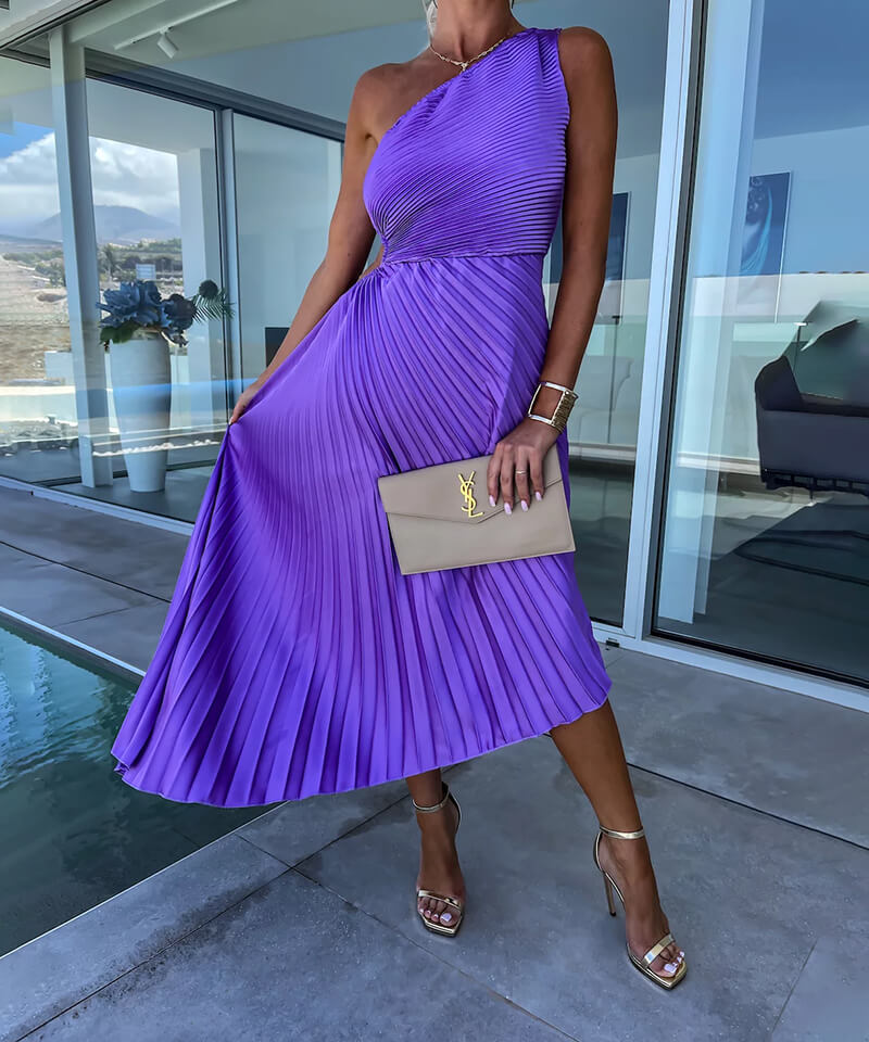 Stijlvolle Dames One Shoulder Midi Jurk