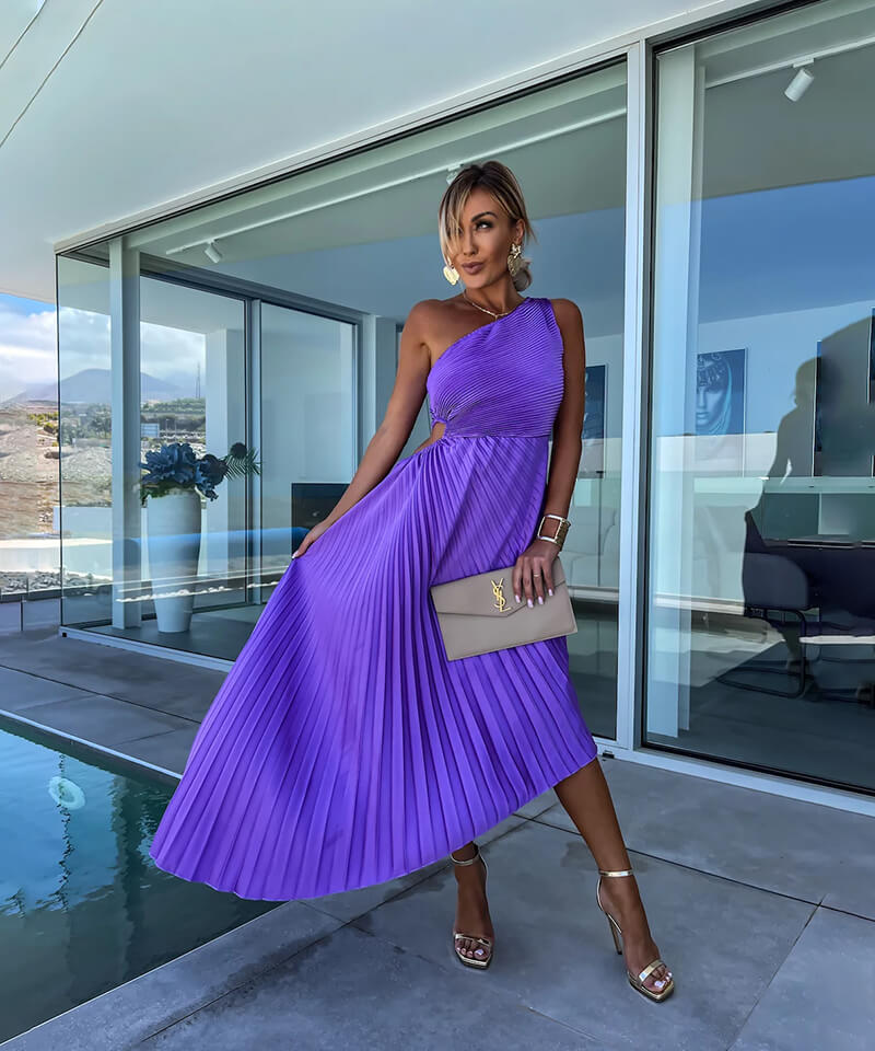 Stijlvolle Dames One Shoulder Midi Jurk