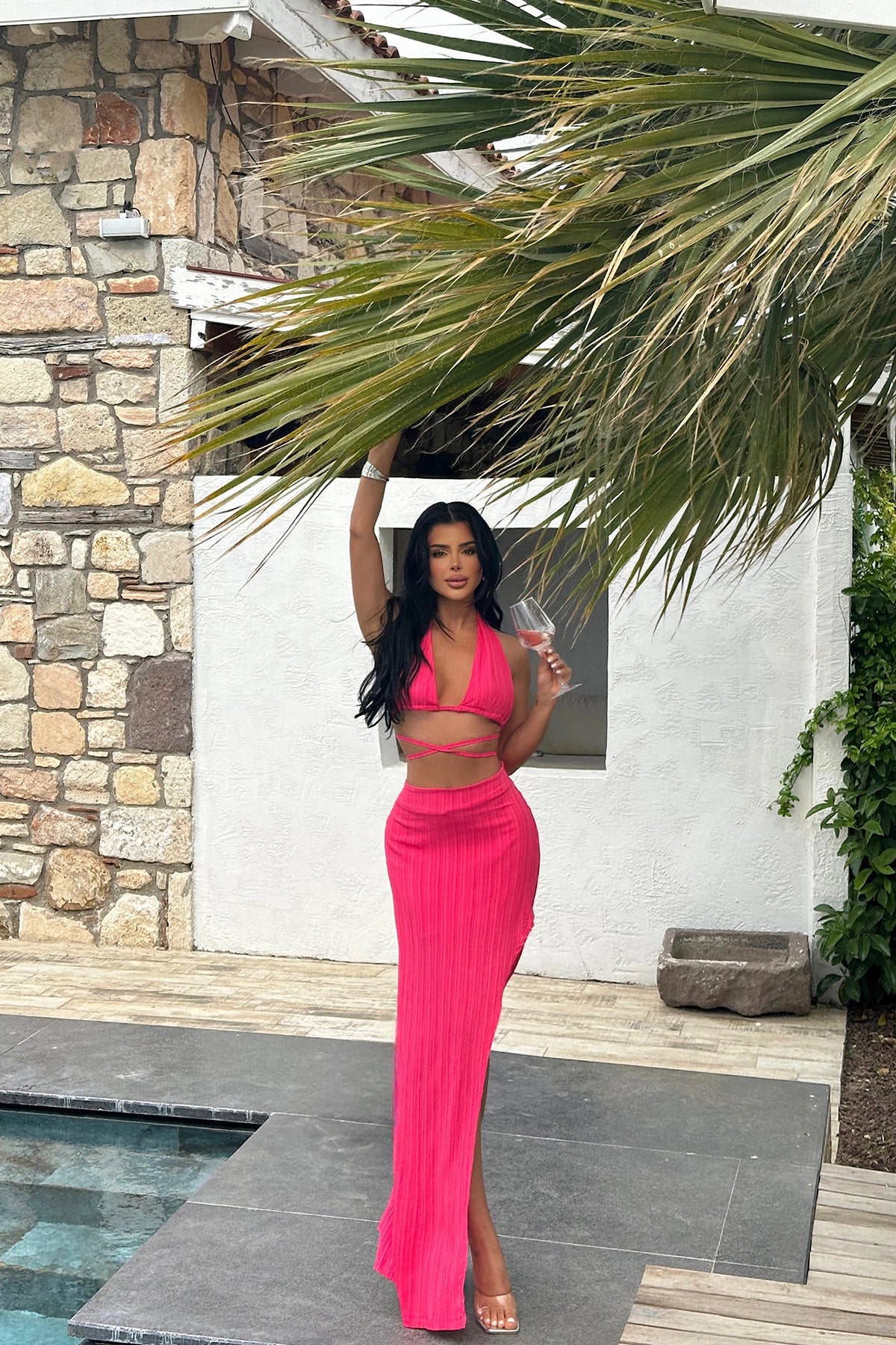 Fuchsia Lona Set met Strikdetail