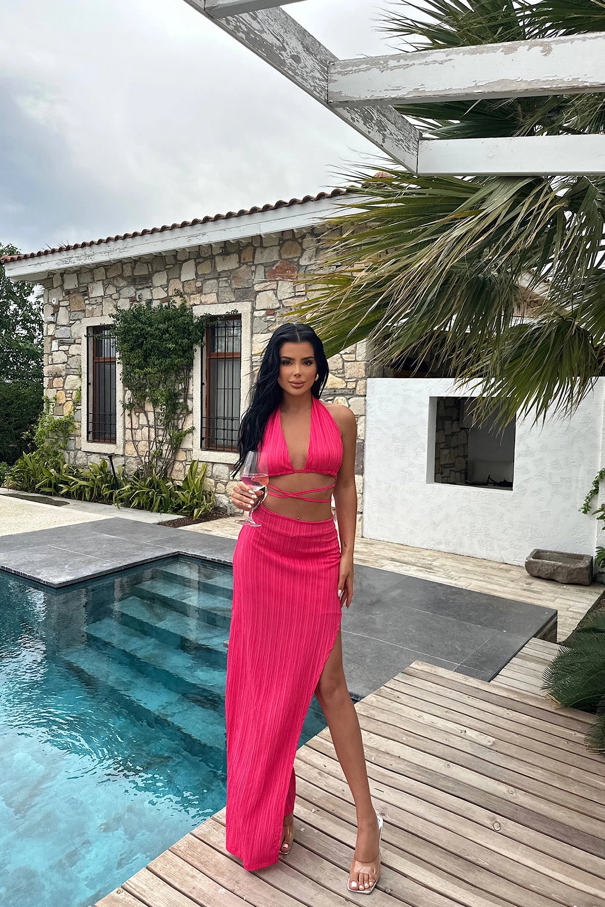 Fuchsia Lona Set met Strikdetail