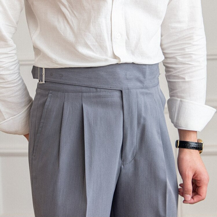 Stijlvolle Heren Tailored Broek – Hoge Taille Plooi, Slim Tapered Pasvorm