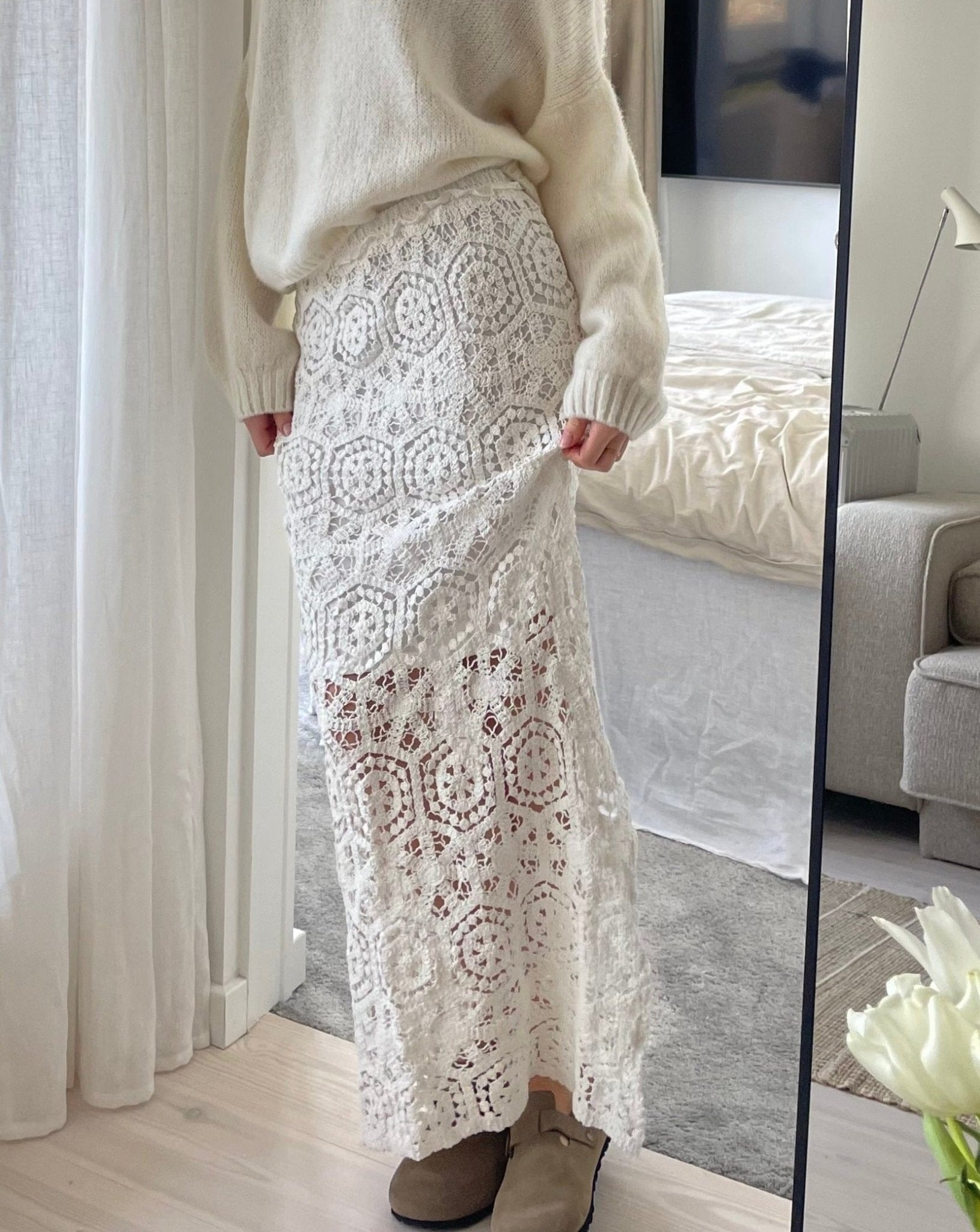 Wit Zwierige Maxi Rok voor Dames