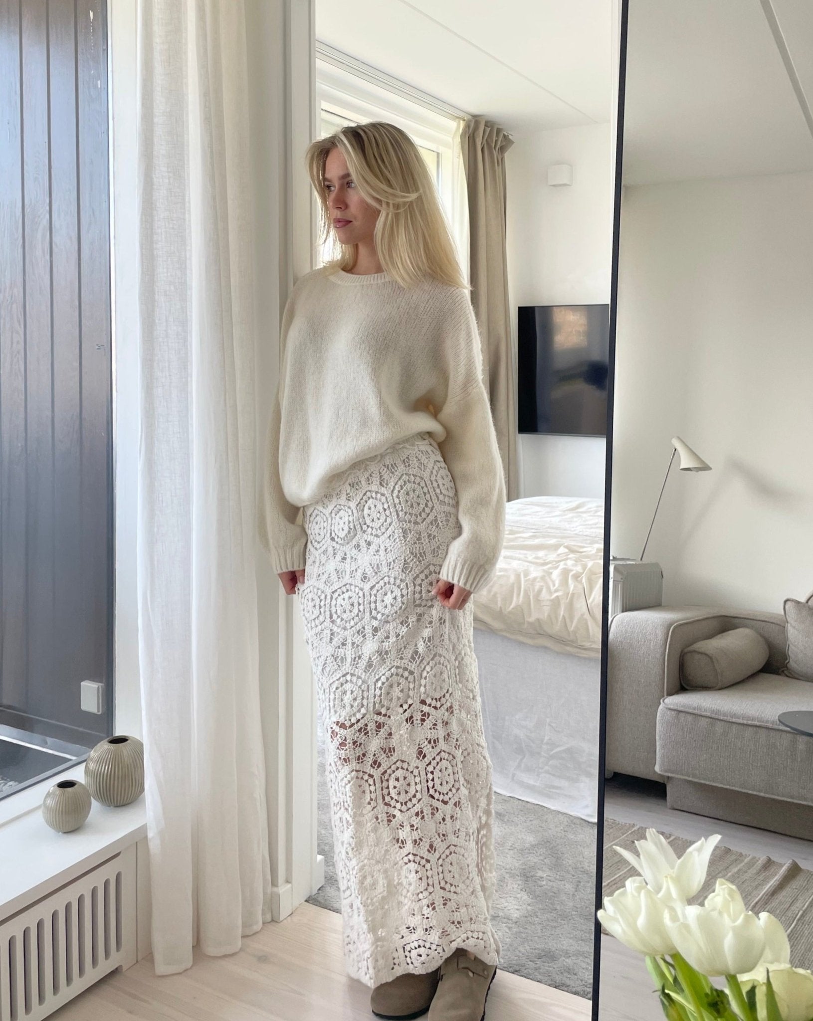 Wit Zwierige Maxi Rok voor Dames