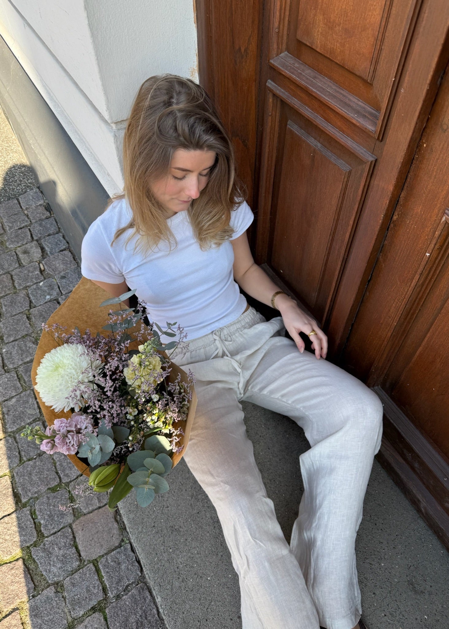 Beige linnen broek voor dames