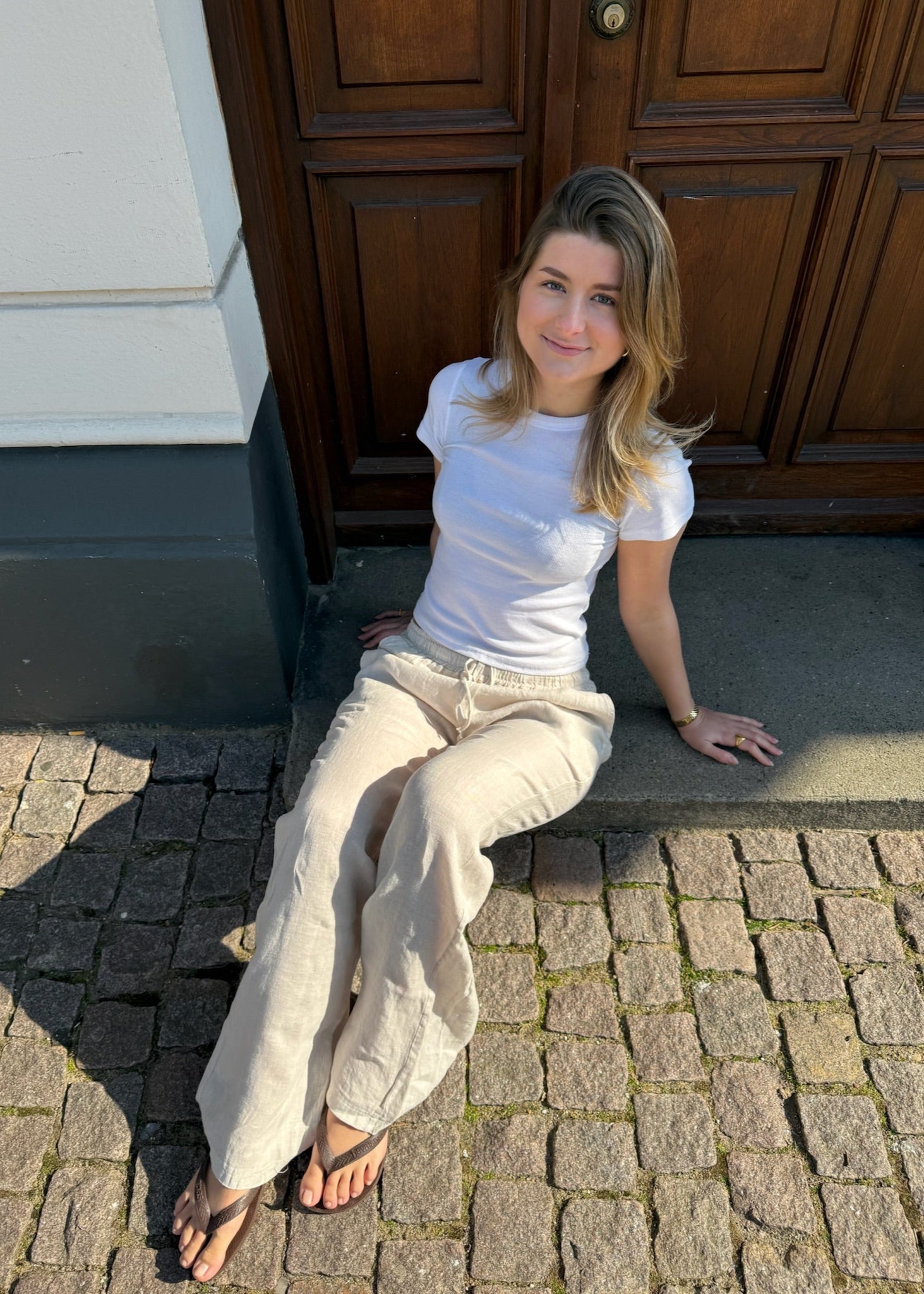 Beige linnen broek voor dames