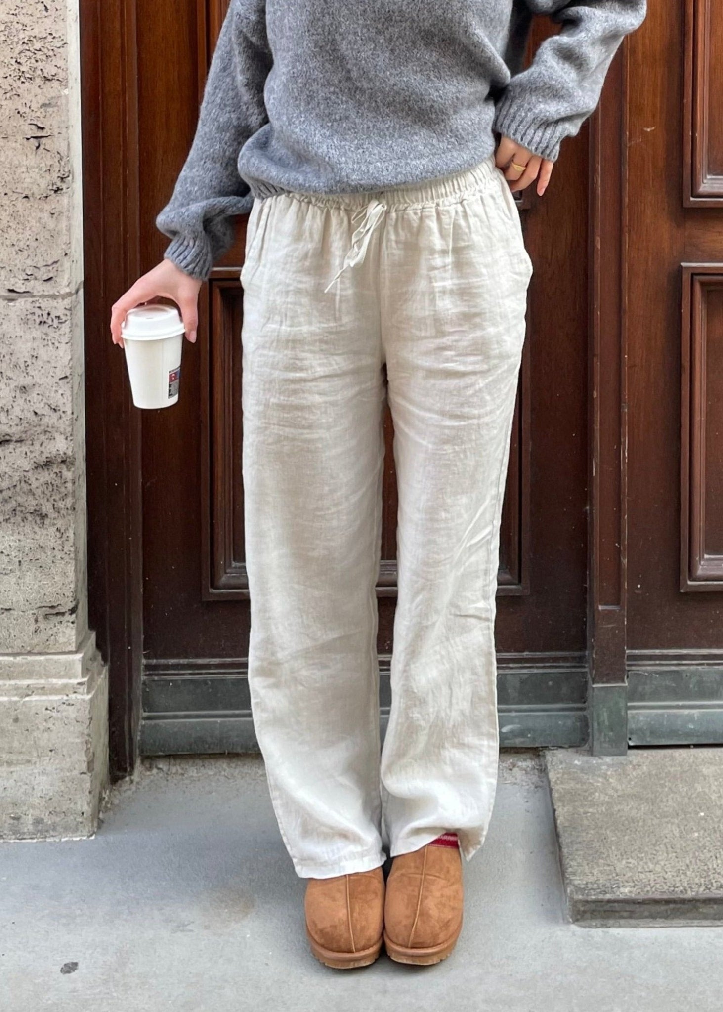 Beige linnen broek voor dames