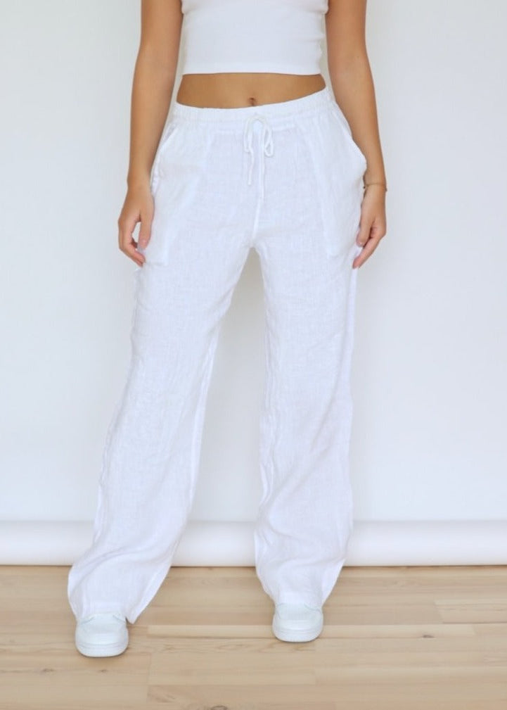 Witte Linnen Broek met Comfortabele Pasvorm voor dames