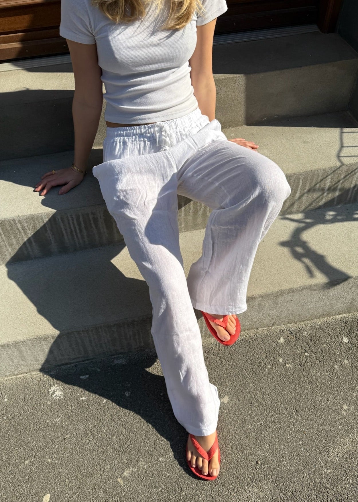 Witte Linnen Broek met Comfortabele Pasvorm voor dames