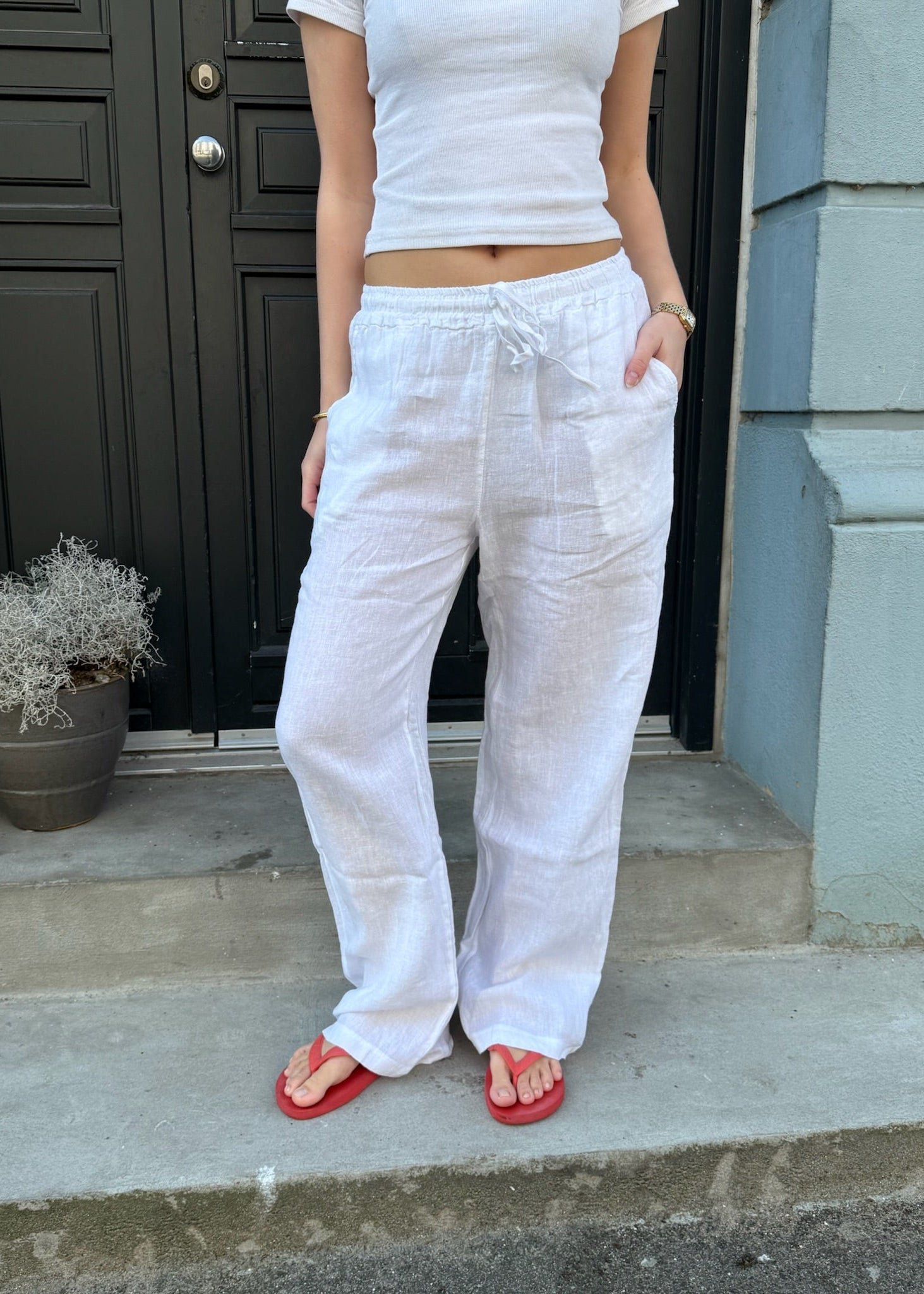 Witte Linnen Broek met Comfortabele Pasvorm voor dames