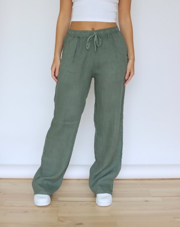 Donkergroene Linnen Relaxbroek voor Dames