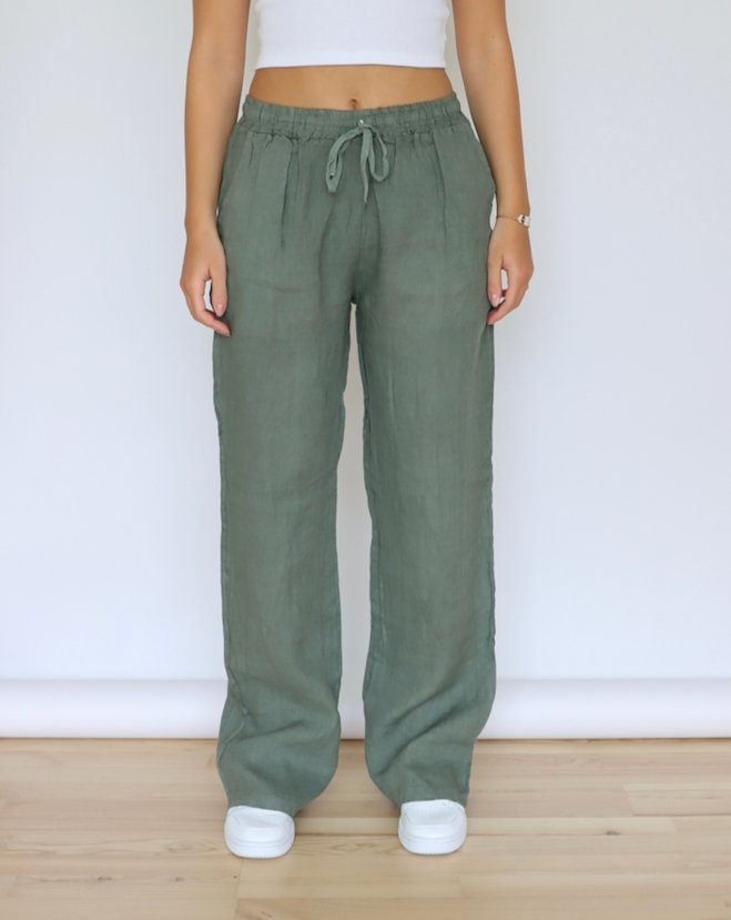 Donkergroene Linnen Relaxbroek voor Dames