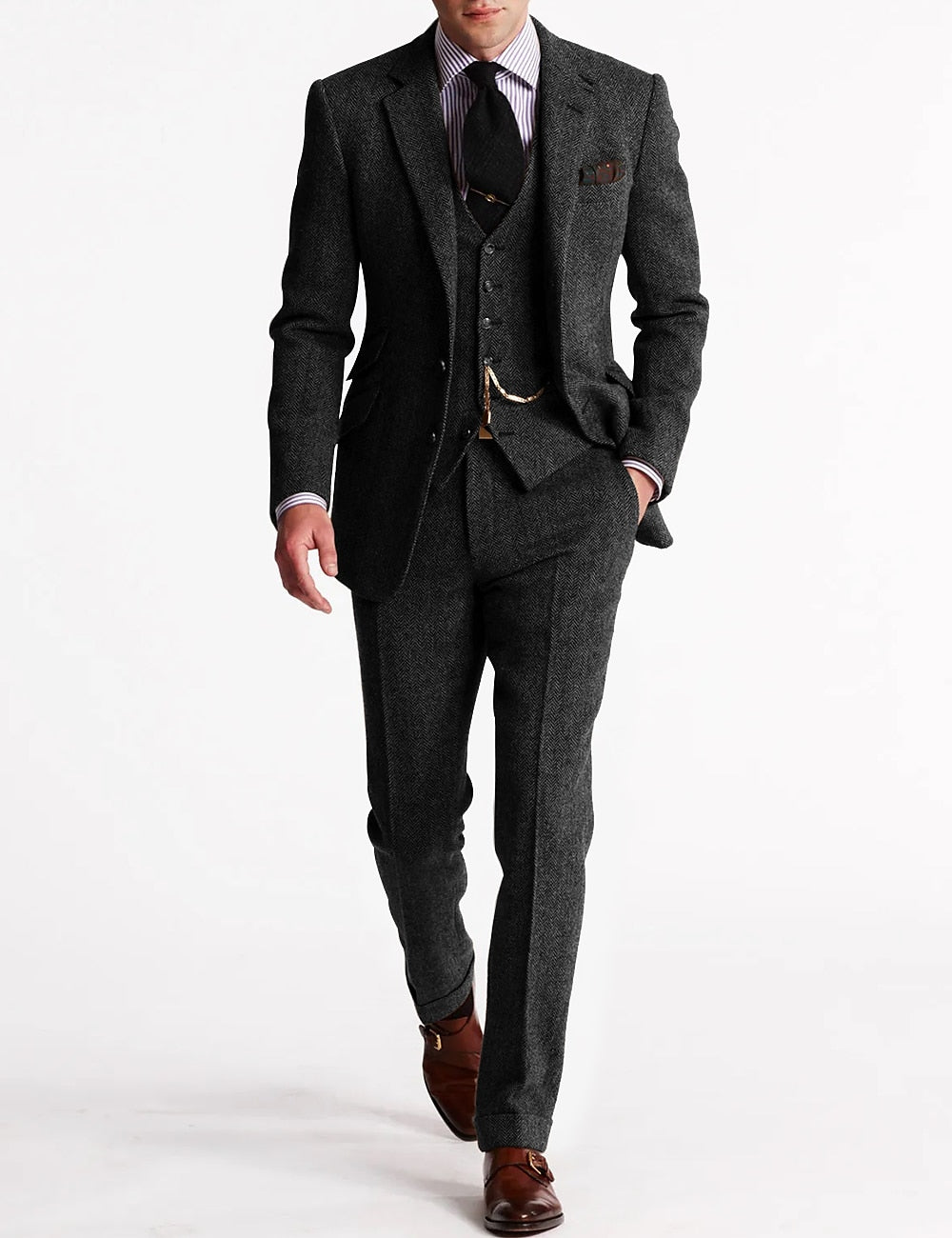 Elegante Drie-Delige Tweed Tuxedo voor Heren