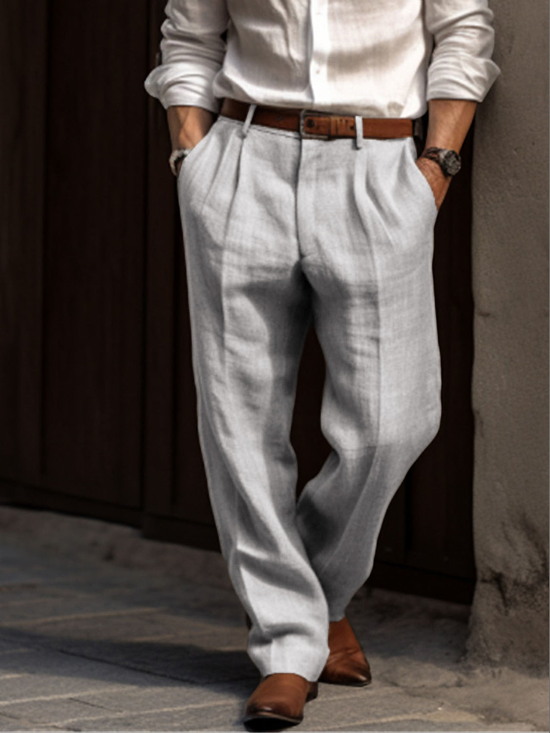 Elegante Geplooide Linnen Broek voor Heren