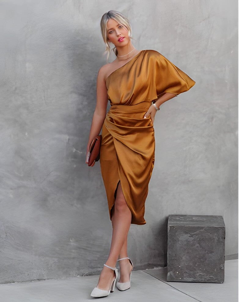Kyra Elegante Zijde Jurk met Split