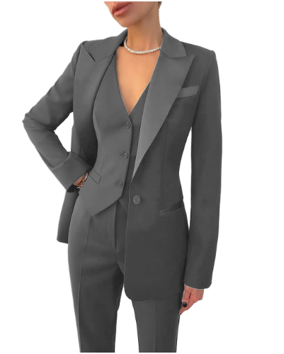 Stijlvolle Dames 3-Delige Kostuum Set – Blazer, Vest & Broek voor het Hele Jaar