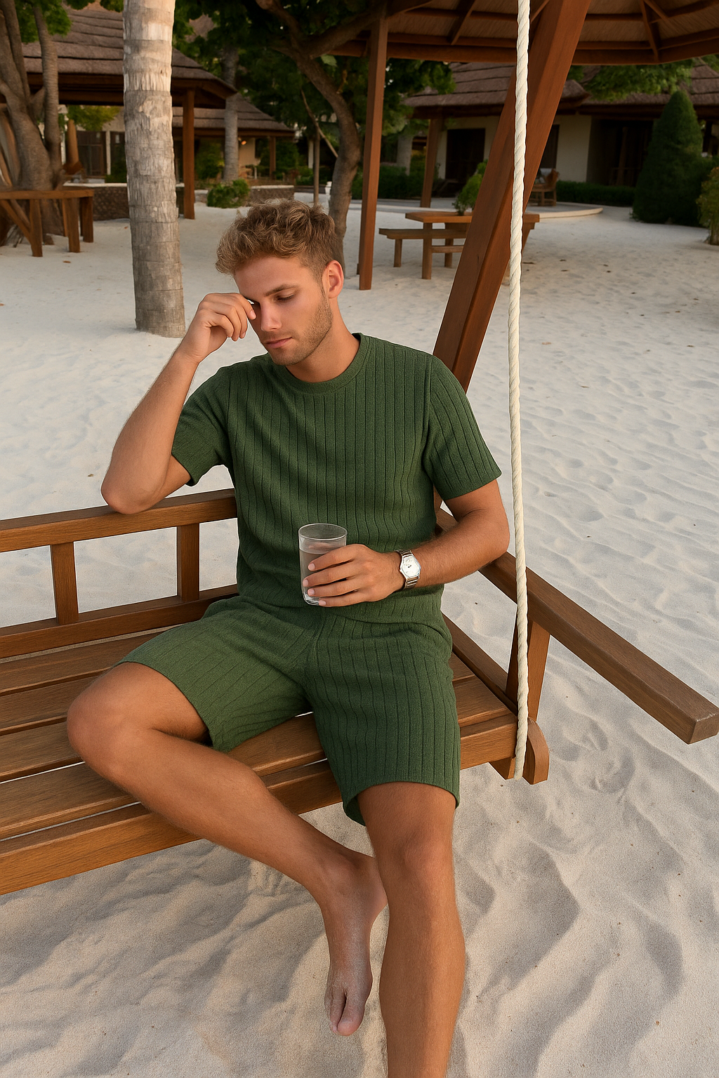 Ribgebreide Zomerset met Shorts voor Heren