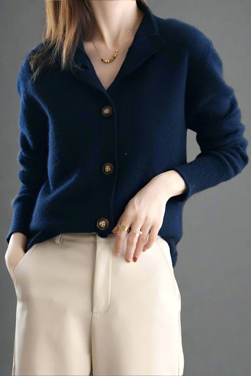 Women's Cardigan - Plush - Relaxed Fit - Stand-up Collar - Long Sleeves