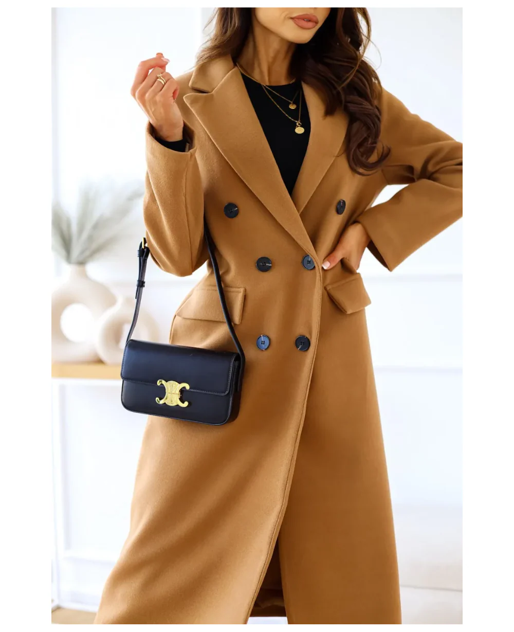 Dames Lange Jas – Wolmix – Getailleerd Model – Dubbelrijige Sluiting – Elegante Uitstraling