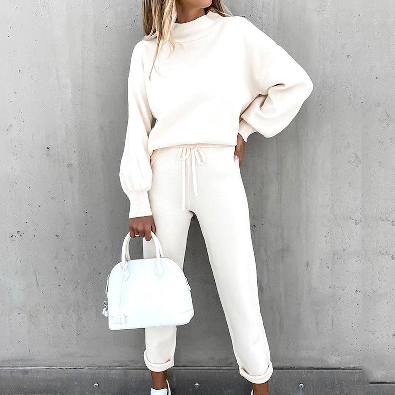 Dames Loungewear Set – Relaxte Pasvorm – Zachte Gebreide Stof – Joggingbroek met Cuffs