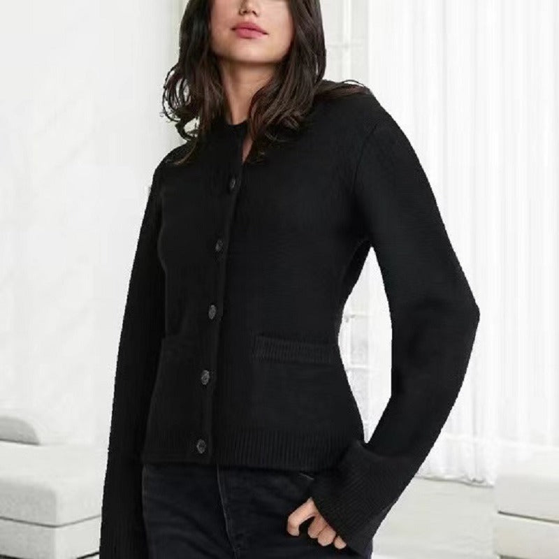 Dames vest – Slim fit – Ronde hals – Knoopsluiting – Geribde boorden – Opgestikte zak