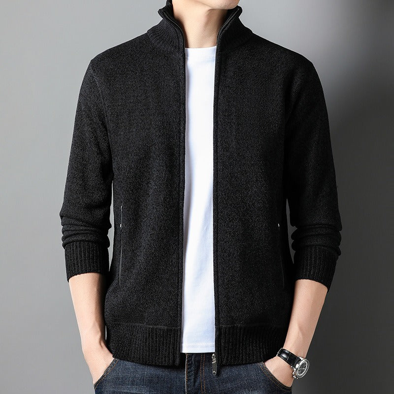 Heren Vest – Slim Fit – Wolmix – Opstaande Kraag – Rits – Geribde Boorden