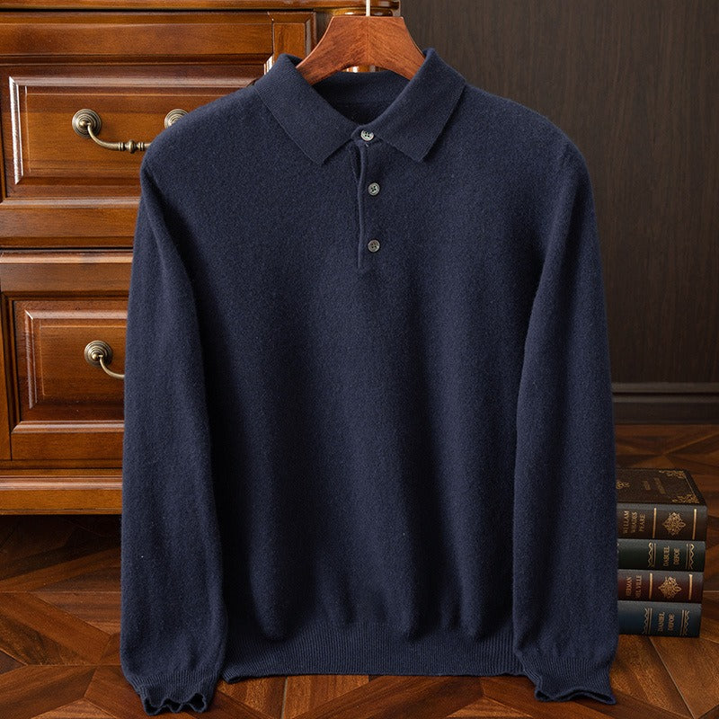 Heren polo sweatshirt – Regular fit – Fijngebreid – Ribboorden – Knoopsluiting