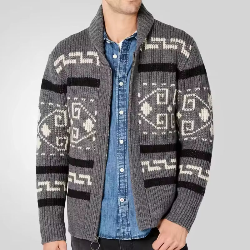 Heren Cardigan– Wolmix, gebreid – Normale Pasvorm – Ritssluiting – Reverkraag