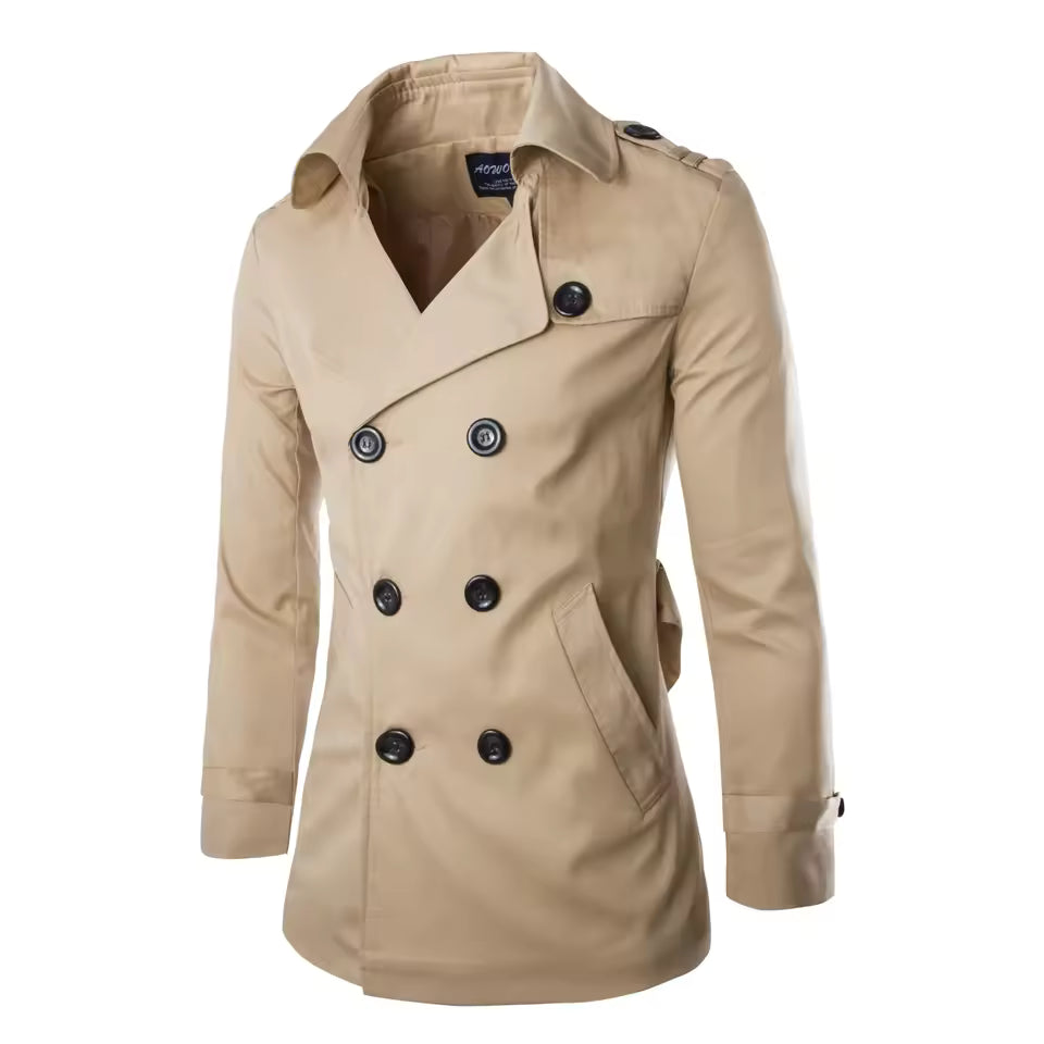 Heren Trenchcoats – Getailleerde Pasvorm – Dubbelrijig – Katoen – Gesneden Revers – Epauletten