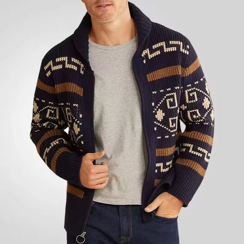Heren Cardigan– Wolmix, gebreid – Normale Pasvorm – Ritssluiting – Reverkraag
