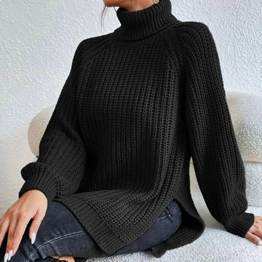 Dames trui – Oversized lang model – Grove knit – Coltrui met geribde details
