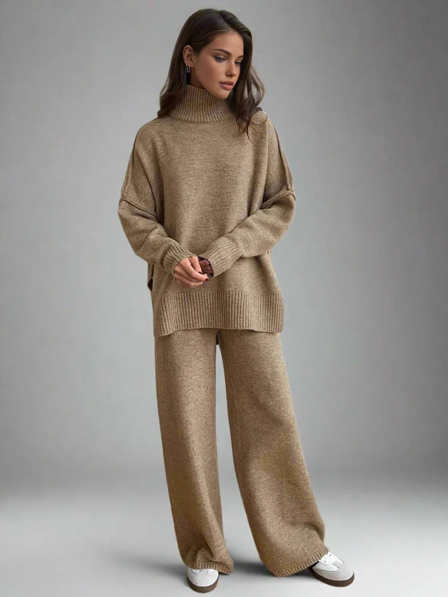 Dames Lounge Set – Zachte Knit – Oversized Pasvorm – Coltrui en Wijde Broek