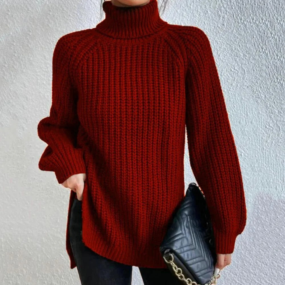Dames trui – Oversized lang model – Grove knit – Coltrui met geribde details
