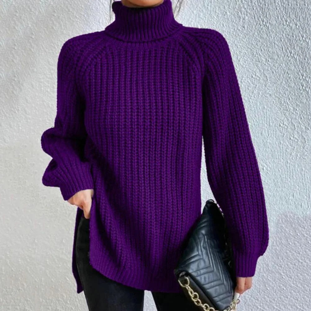 Dames trui – Oversized lang model – Grove knit – Coltrui met geribde details