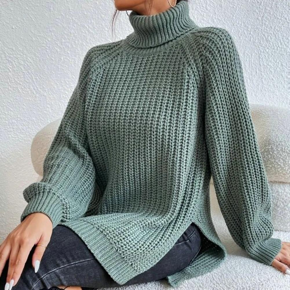 Dames trui – Oversized lang model – Grove knit – Coltrui met geribde details