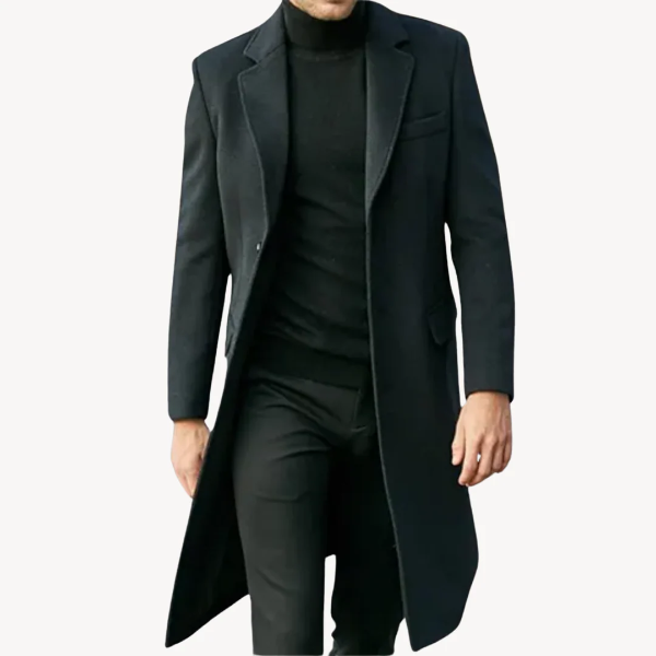 Men's Overcoat – Wool Blend – Tailored Fit – Full Length – Classic Lapels – Formal Style