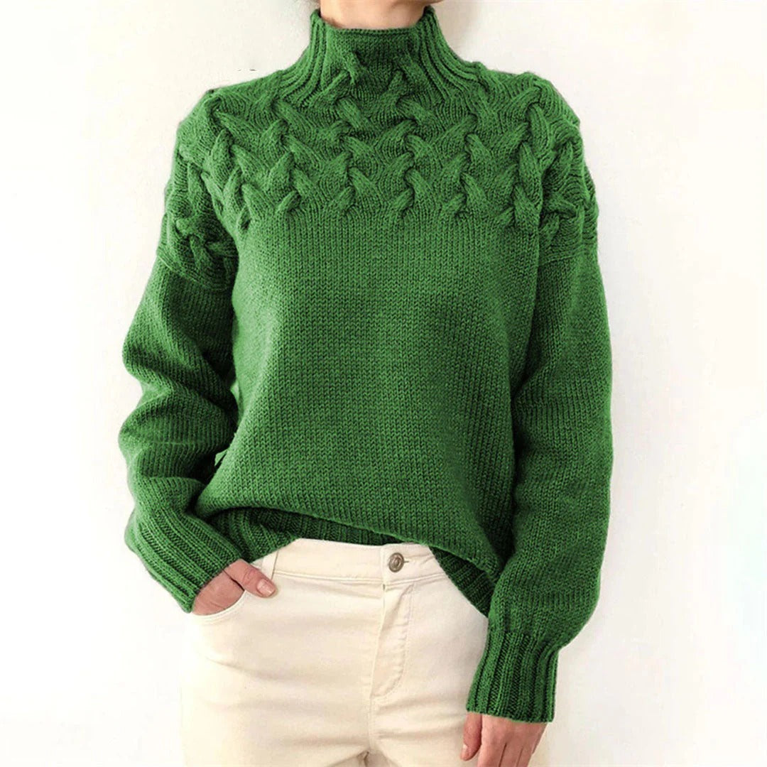 Ladies Sweater - Woolmix - Roll Neck - Chunky Cable Pattern