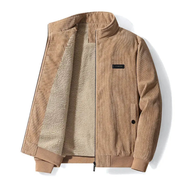 Heren Jas – Corduroy – Fleece Voering – Ritsluiting – Casual Pasvorm – Staande Kraag