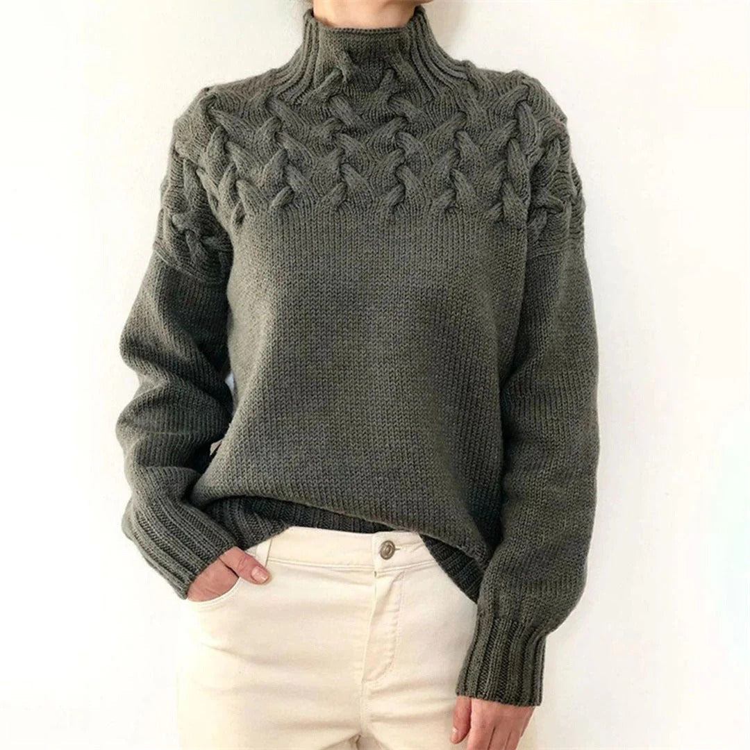 Ladies Sweater - Woolmix - Roll Neck - Chunky Cable Pattern