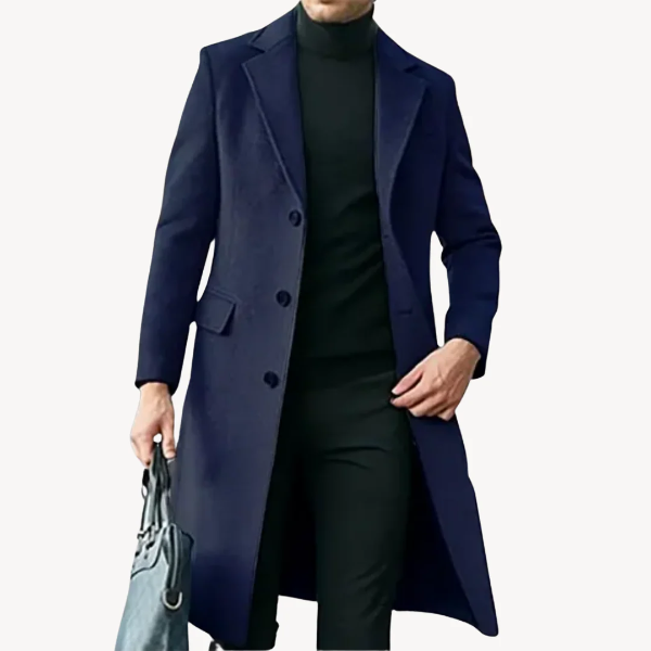 Men's Overcoat – Wool Blend – Tailored Fit – Full Length – Classic Lapels – Formal Style