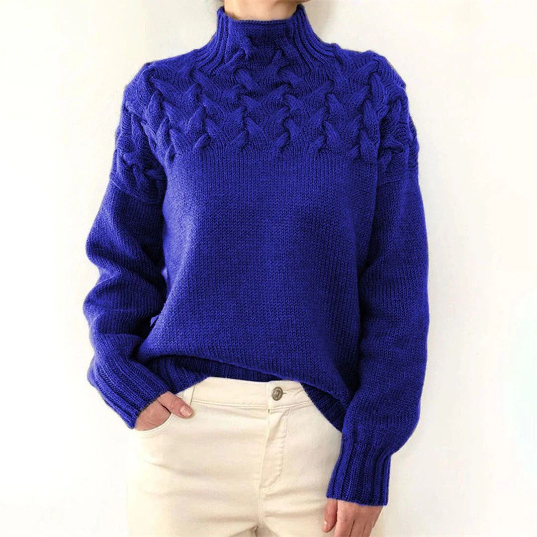 Ladies Sweater - Woolmix - Roll Neck - Chunky Cable Pattern