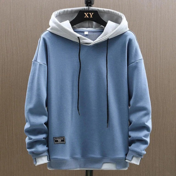 Heren Hoodie – Relaxte Pasvorm– Katoenmix – Gelaagde Capuchon – Geribde Boorden