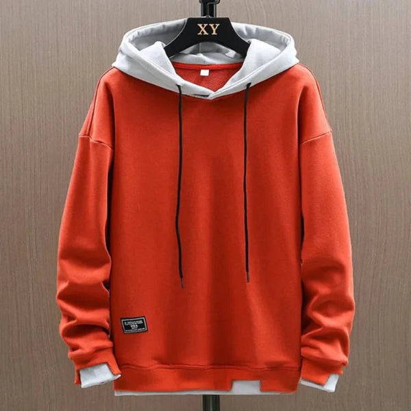 Heren Hoodie – Relaxte Pasvorm– Katoenmix – Gelaagde Capuchon – Geribde Boorden