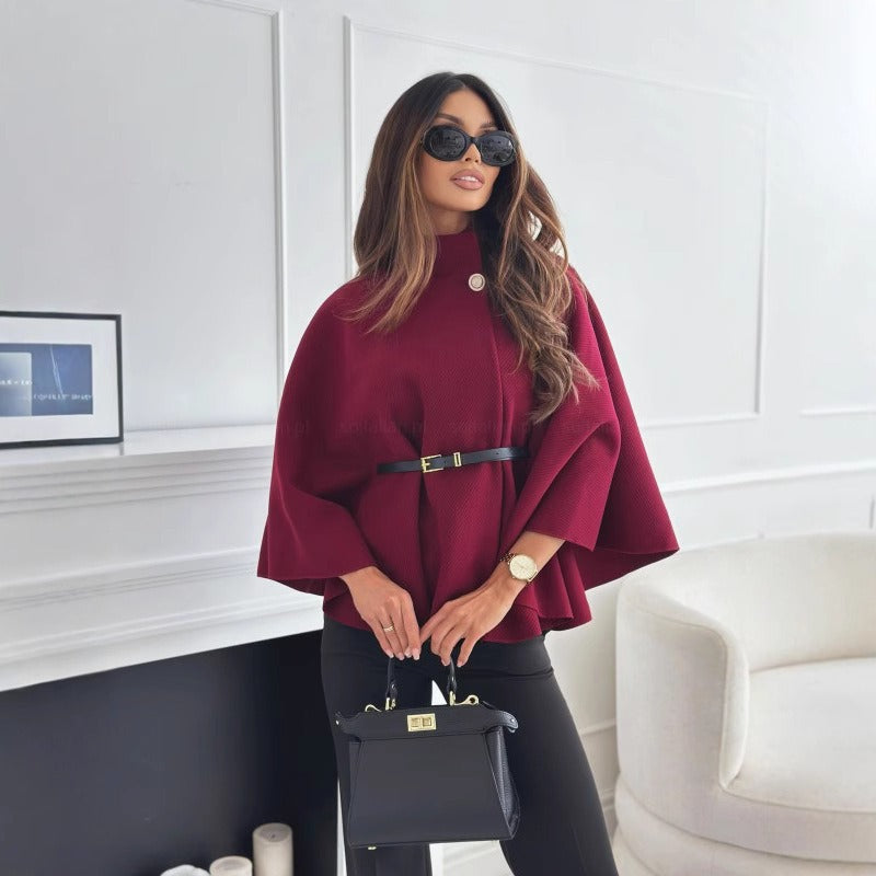 Dames Capejas – Wolblend – Hoge Kraag – Ceintuur – Elegante Pasvorm