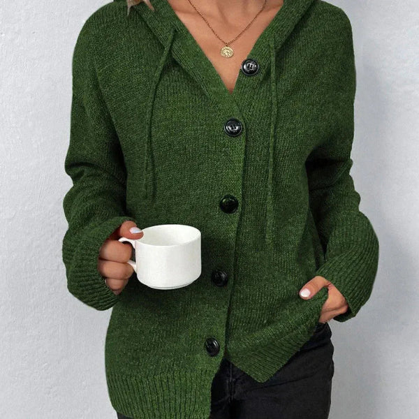Dames Vest Met Capuchon – Oversized Pasvorm – Gebreide Stof – Knoopsluiting – Geribde Boorden